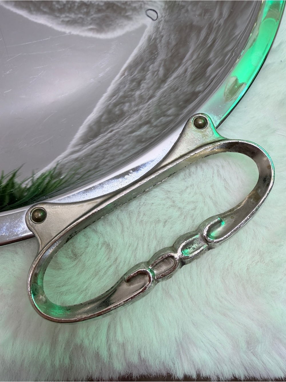 13” Vintage Chrome Silver Metal Serving Tray Mid Century Modern with Handles 🌎 - Picture 2 of 3